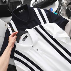 BIG MEN- Áo thun polo vải cotton cá sấu phối sọc kép lịch lãm thời trang bigsize nam 90- 140kg