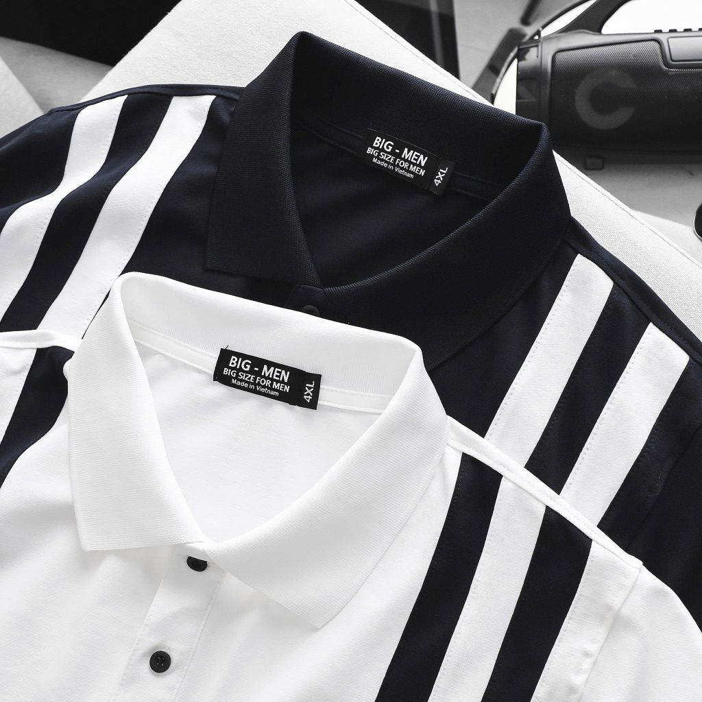 BIG MEN- Áo thun polo vải cotton cá sấu phối sọc kép lịch lãm thời trang bigsize nam 90- 140kg
