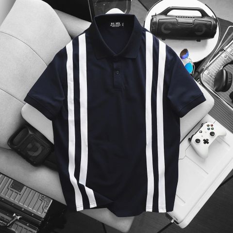 BIG MEN- Áo thun polo vải cotton cá sấu phối sọc kép lịch lãm thời trang bigsize nam 90- 140kg