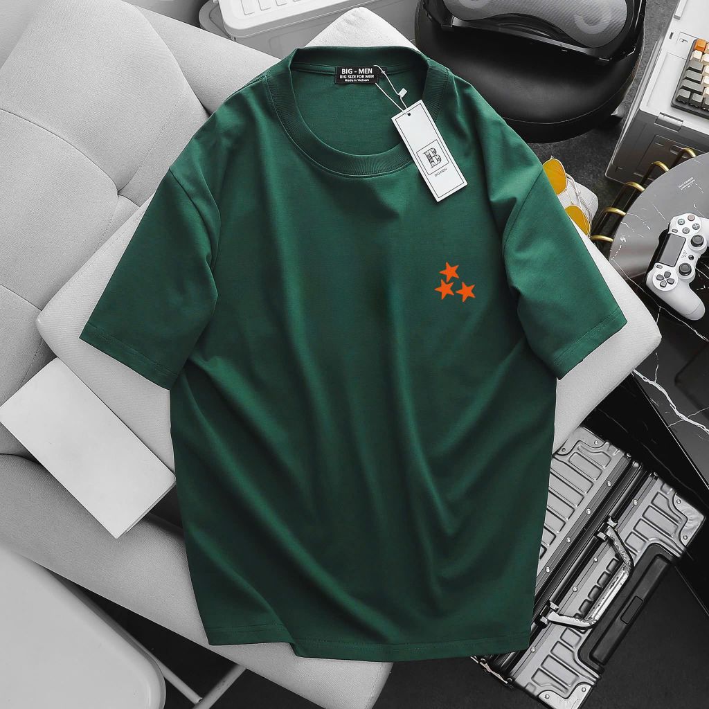 BIG MEN- Áo thun cotton in 2 mặt 3 ngôi sao thời trang trẻ trung bigsize nam 85- 145kg