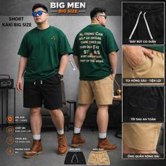 BIG MEN- QUẦN SHORT KAKI NAM PHỐI DÂY RÚT BIG SIZE 85- 130KG _ PHONG CÁCH BỤI BẶM, NAM TÍNH