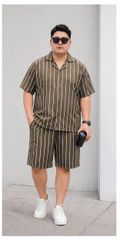 BIG MEN- Set bộ quần áo thời trang vải QC cổ đan tông phối sọc thời thượng BIGSIZE nam 85- 135 kg