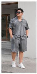 BIG MEN- Set bộ quần áo thời trang vải QC cổ đan tông phối sọc thời thượng BIGSIZE nam 85- 135 kg