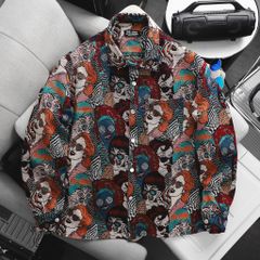 BIG MEN- Áo khoác sơ mi vải jean gấm họa tiết pop art + ký họa thời trang bigsize nam 95- 135kg