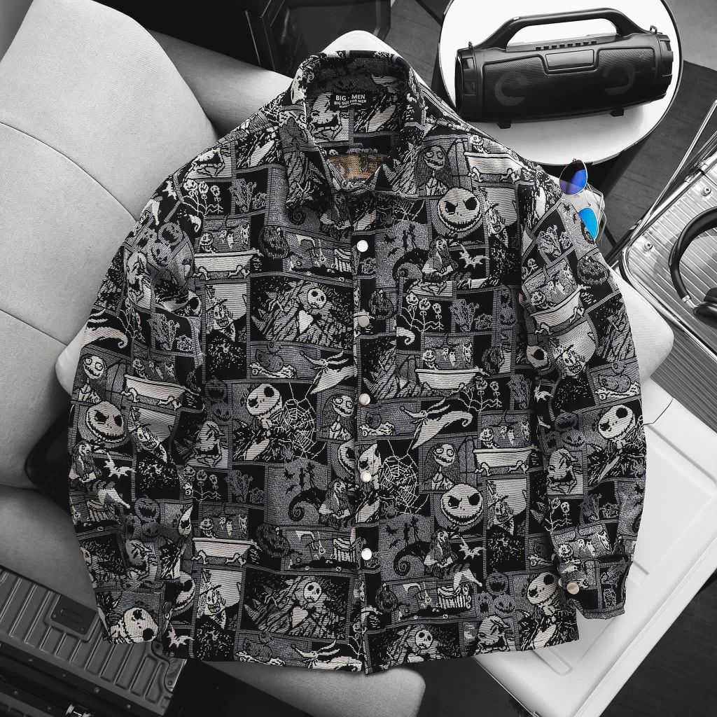 BIG MEN- Áo khoác sơ mi vải jean gấm họa tiết pop art + ký họa thời trang bigsize nam 95- 135kg