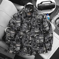 BIG MEN- Áo khoác sơ mi vải jean gấm họa tiết pop art + ký họa thời trang bigsize nam 95- 135kg