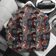 BIG MEN- Áo khoác sơ mi vải jean gấm họa tiết pop art + ký họa thời trang bigsize nam 95- 135kg
