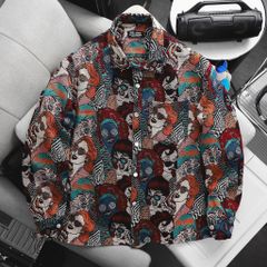 BIG MEN- Áo khoác sơ mi vải jean gấm họa tiết pop art + ký họa thời trang bigsize nam 95- 135kg
