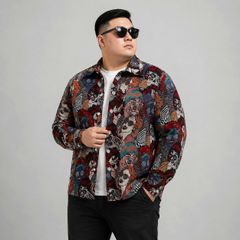 BIG MEN- Áo khoác sơ mi vải jean gấm họa tiết pop art + ký họa thời trang bigsize nam 95- 135kg