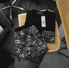 BIG MEN- Set bộ quần áo phối vải jean gấm thời trang bigsize nam 90- 135 kg_ Pop art+ Ký Họa