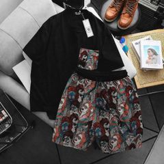 BIG MEN- Set bộ quần áo phối vải jean gấm thời trang bigsize nam 90- 135 kg_ Pop art+ Ký Họa