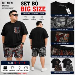 BIG MEN- Set bộ quần áo phối vải jean gấm thời trang bigsize nam 90- 135 kg_ Pop art+ Ký Họa