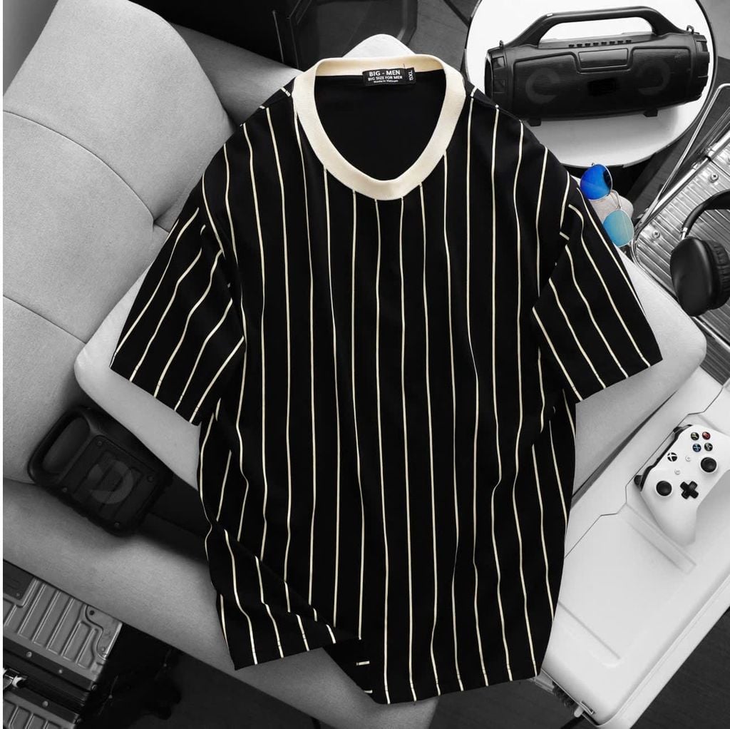 BIG MEN- Set bộ chất vải cotton cổ tròn phối sọc dọc thời trang bigsize nam 85- 135kg