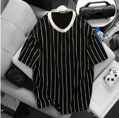 BIG MEN- Set bộ chất vải cotton cổ tròn phối sọc dọc thời trang bigsize nam 85- 135kg