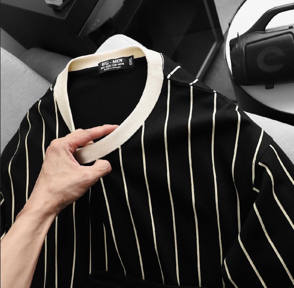 BIG MEN- Set bộ chất vải cotton cổ tròn phối sọc dọc thời trang bigsize nam 85- 135kg