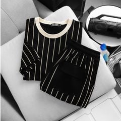 BIG MEN- Set bộ chất vải cotton cổ tròn phối sọc dọc thời trang bigsize nam 85- 135kg