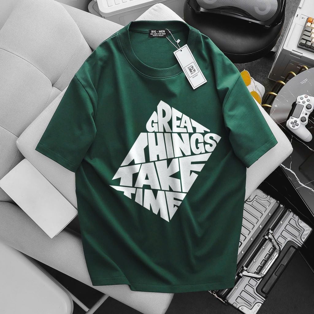 BIG MEN- Áo thun chất vải cotton in chữ GREAT thời trang bigsize nam 85- 135kg