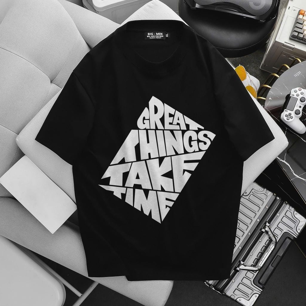 BIG MEN- Áo thun chất vải cotton in chữ GREAT thời trang bigsize nam 85- 135kg