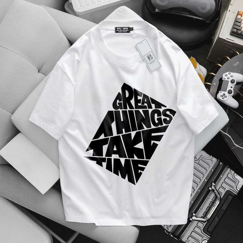 BIG MEN- Áo thun chất vải cotton in chữ GREAT thời trang bigsize nam 85- 135kg