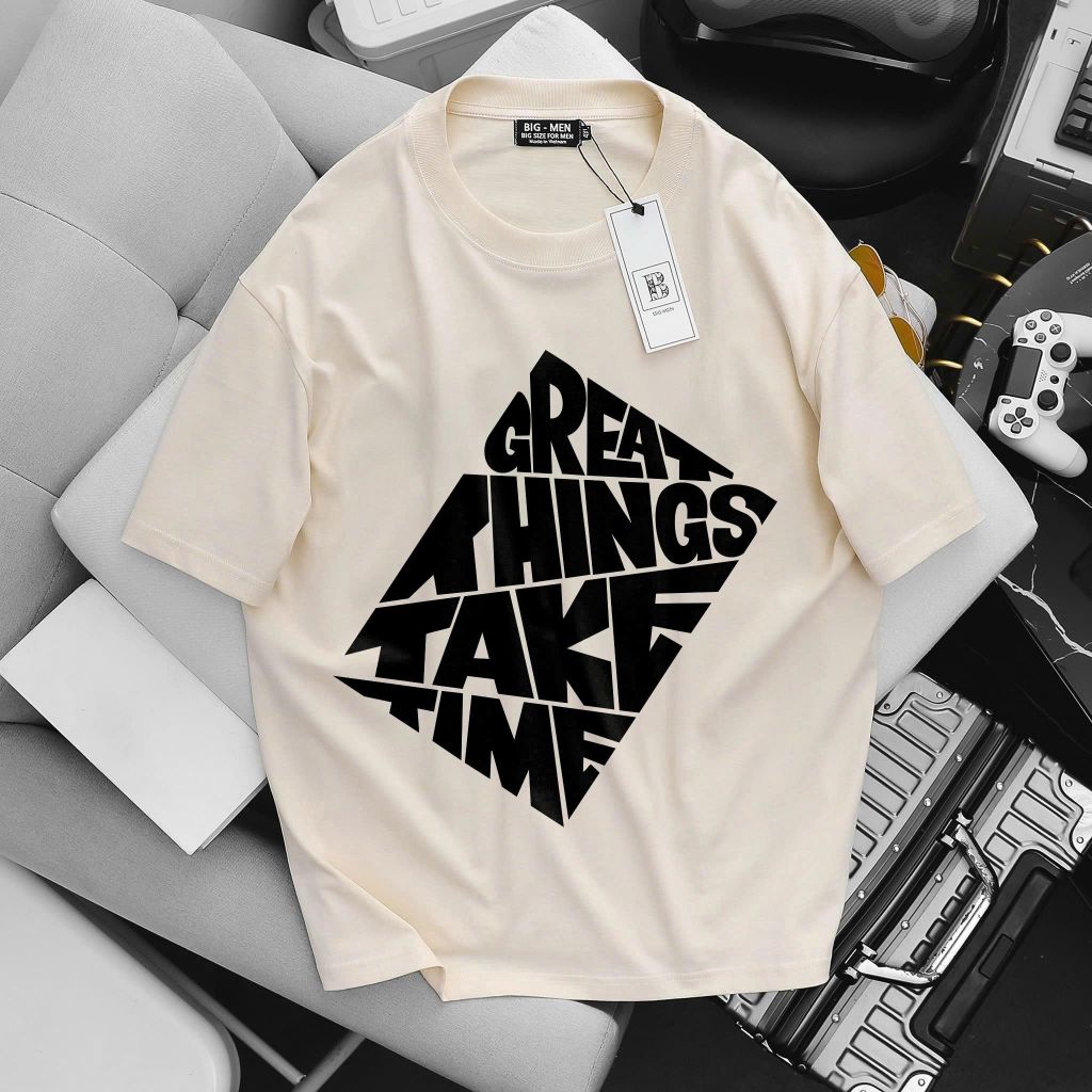 BIG MEN- Áo thun chất vải cotton in chữ GREAT thời trang bigsize nam 85- 135kg