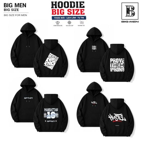 BIG MEN- Áo khoác hoodie chất nỉ cua in chữ thời trang bigsize nam 90- 140kg