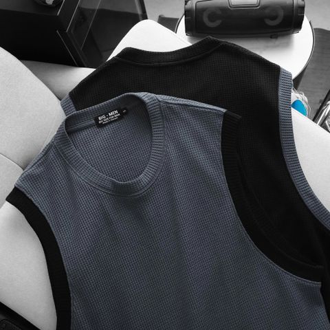 BIG MEN- Set Bộ Ba Lỗ Bigsize Nam – Vải Tổ Ong Phối Viền Thời Trang Thoáng Khí (85kg - 130kg)