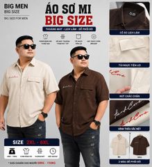 BIG MEN- Áo sơ mi tay ngắn vải polyester sọc tre thêu phối túi thời trang bigsize nam 90- 138 kg