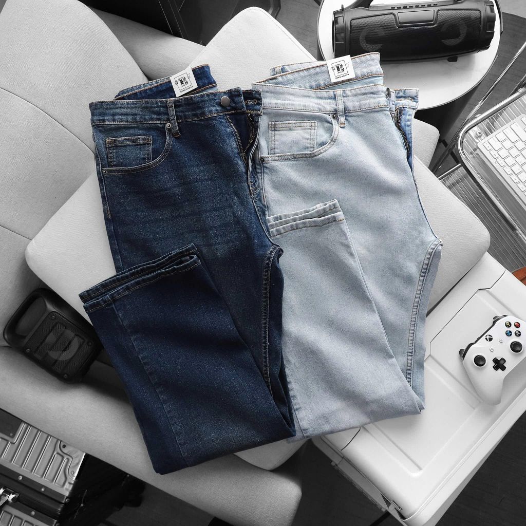 BIG MEN- Quần jean dài ống suông co giãn tông xanh xịn xò thời trang bigsize nam 80- 130kg_ xanh đá+ xanh nhạt