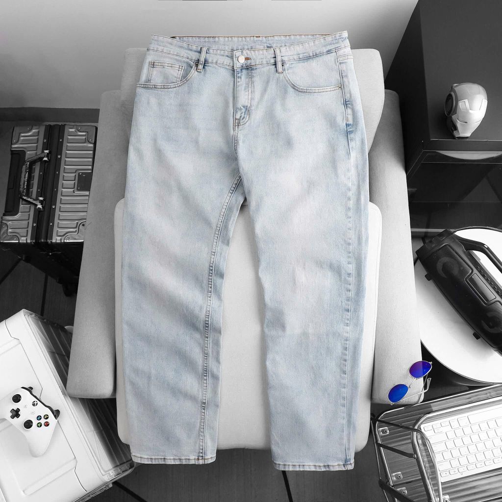 BIG MEN- Quần jean dài ống suông co giãn tông xanh xịn xò thời trang bigsize nam 80- 130kg_ xanh đá+ xanh nhạt