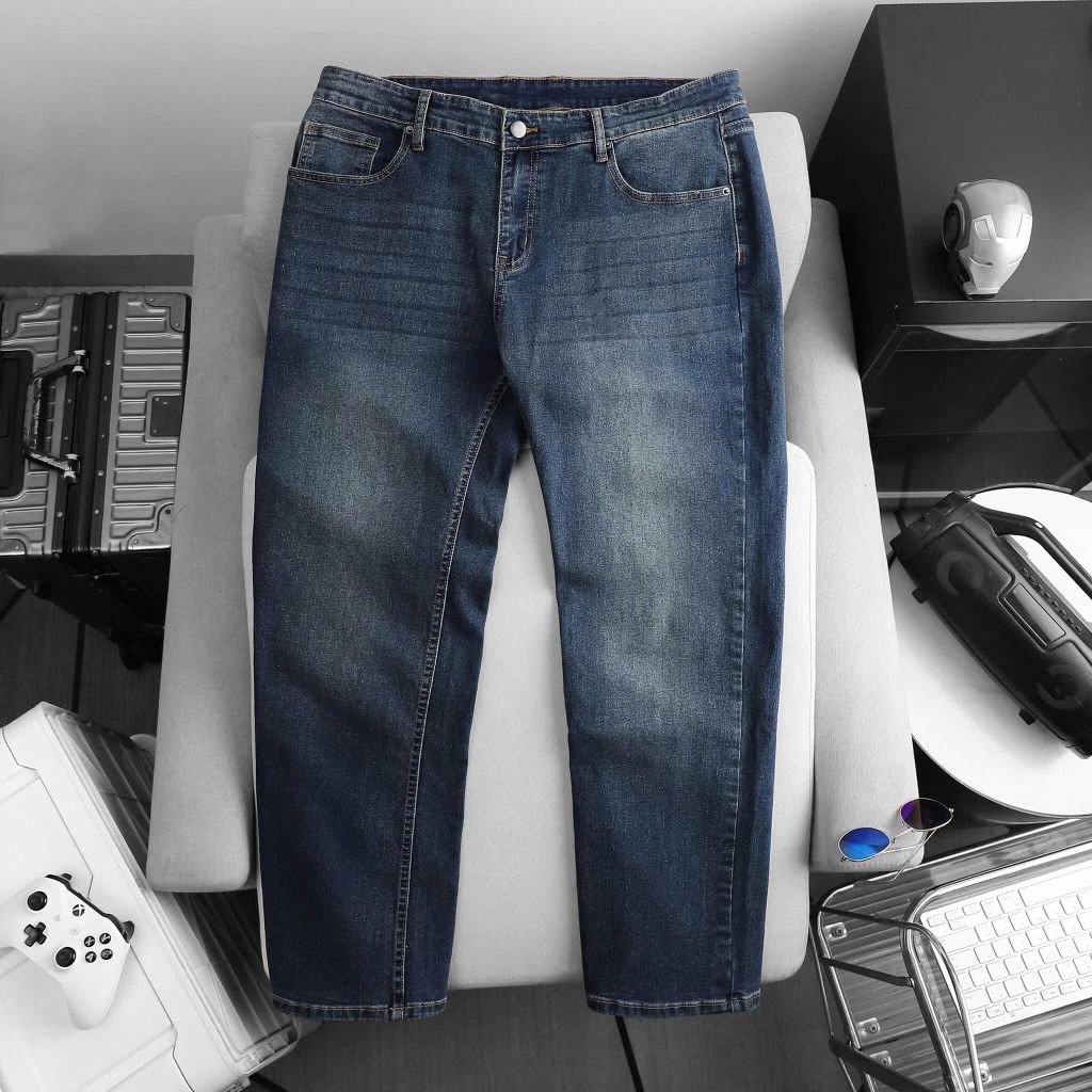 BIG MEN- Quần jean dài ống suông co giãn tông xanh xịn xò thời trang bigsize nam 80- 130kg_ xanh đá+ xanh nhạt