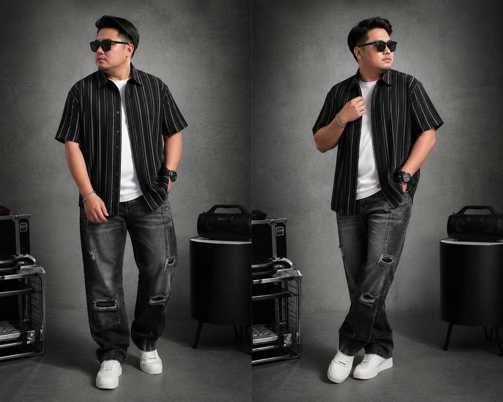 BIG MEN- Áo sơ mi tay ngắn vải polyester sọc tre phối sọc dọc thời trang bigsize nam 75-125 kg