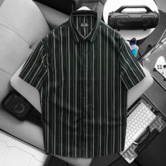 BIG MEN- Áo sơ mi tay ngắn vải polyester sọc tre phối sọc dọc thời trang bigsize nam 75-125 kg
