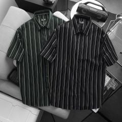 BIG MEN- Áo sơ mi tay ngắn vải polyester sọc tre phối sọc dọc thời trang bigsize nam 75-125 kg