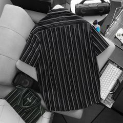 BIG MEN- Áo sơ mi tay ngắn vải polyester sọc tre phối sọc dọc thời trang bigsize nam 75-125 kg