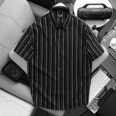 BIG MEN- Áo sơ mi tay ngắn vải polyester sọc tre phối sọc dọc thời trang bigsize nam 75-125 kg
