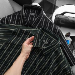 BIG MEN- Áo sơ mi tay ngắn vải polyester sọc tre phối sọc dọc thời trang bigsize nam 75-125 kg
