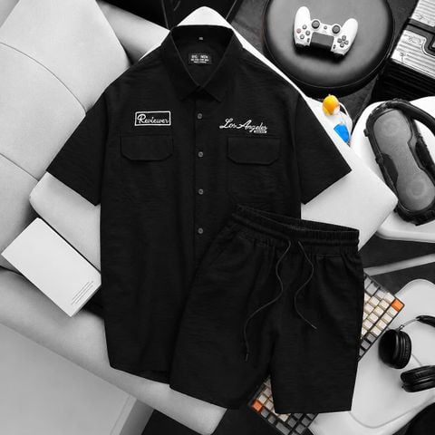 BIG MEN- Set bộ sơ mi vải đũi mùa hè thêu phối 2 túi bigsize nam thoáng mát thời trang 80- 130kg