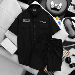 BIG MEN- Set bộ sơ mi vải đũi mùa hè thêu phối 2 túi bigsize nam thoáng mát thời trang 80- 130kg