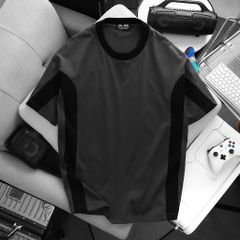 BIG MEN- Áo thun cotton phối sọc hai bên màu đen xám thời trang bigsize nam 85- 135kg