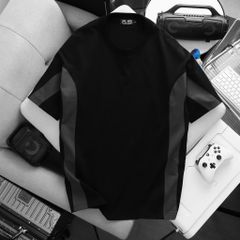 BIG MEN- Áo thun cotton phối sọc hai bên màu đen xám thời trang bigsize nam 85- 135kg