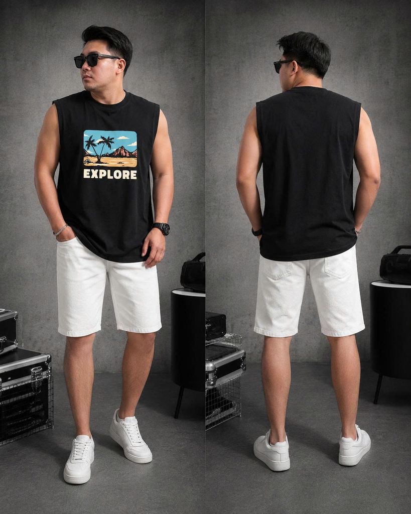 Big Men- Áo thun tanktop, ba lỗ vải cotton in hình EXPLORE thời trang mùa hè bigsize nam 85- 135 kg