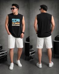 Big Men- Áo thun tanktop, ba lỗ vải cotton in hình EXPLORE thời trang mùa hè bigsize nam 85- 135 kg