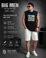 Big Men- Áo thun tanktop, ba lỗ vải cotton in hình EXPLORE thời trang mùa hè bigsize nam 85- 135 kg