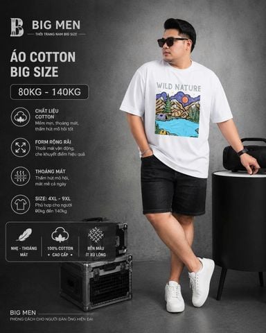 BIG MEN- Áo thun cotton in họa tiết Wild thời trang mùa hè bigsize nam 85- 145kg