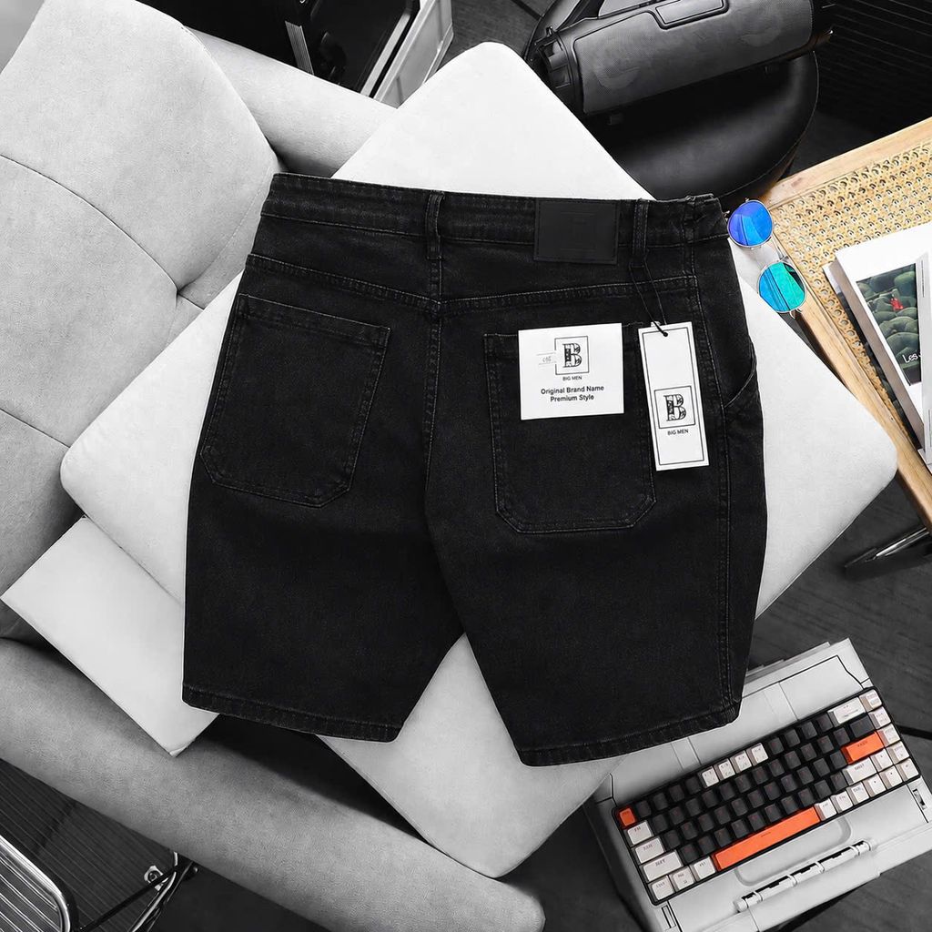 BIG MEN- Quần short jean màu đen phối nút cá tính thời trang bigsize nam 80- 130kg_ Mã 110