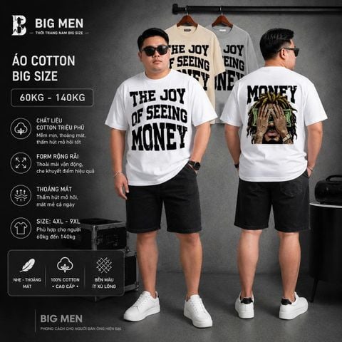 BIG MEN- Áo thun cotton in hình Money 2 mặt thời trang bigsize nam 65- 145kg
