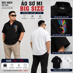 BIG MEN- Áo sơ mi tay ngắn chất kate lụa in chim ngũ sắc thời trang bigsize nam 70- 140kg