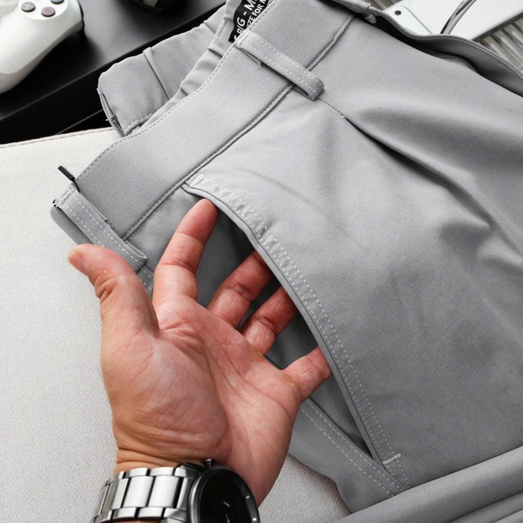 BIG MEN- Quần tây bigsize nam form baggy lưng thun màu xám nhạt thời trang 80- 125kg