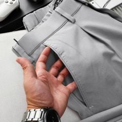 BIG MEN- Quần tây bigsize nam form baggy lưng thun màu xám nhạt thời trang 80- 125kg
