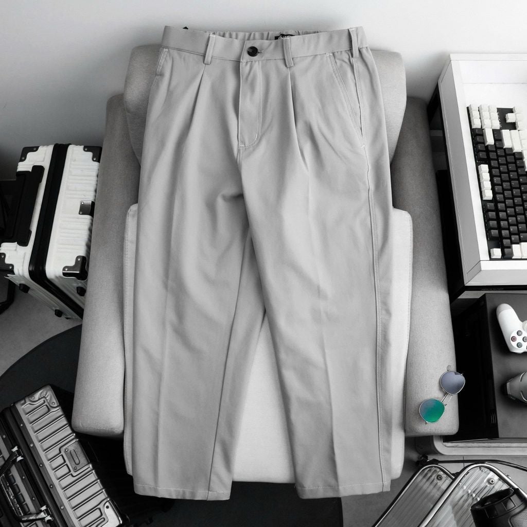 BIG MEN- Quần tây bigsize nam form baggy lưng thun màu xám nhạt thời trang 80- 125kg
